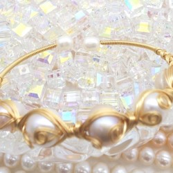 K Gold Covered Wire Natural Freshwater Baroque Pearl Open Bracelet