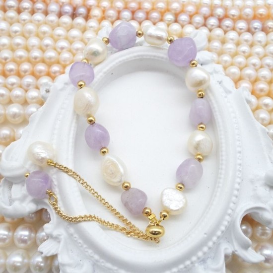 Natural Amethyst Stone Natural Baroque Freshwater Pearl Bracelet