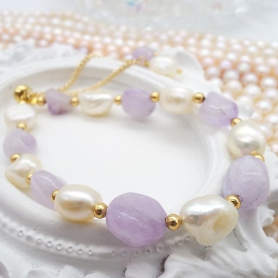 Natural Amethyst Stone Natural Baroque Freshwater Pearl Bracelet