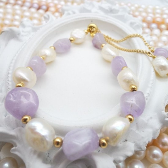 Natural Amethyst Stone Natural Baroque Freshwater Pearl Bracelet