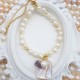 K Gold Wrapped Amethyst Natural Baroque Freshwater Pink Pearl Aquarium Design Pendant White Baroque Freshwater Pearl Adjustable Bracelet