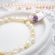 K Gold Wrapped Amethyst Natural Baroque Freshwater Pink Pearl Aquarium Design Pendant White Baroque Freshwater Pearl Adjustable Bracelet