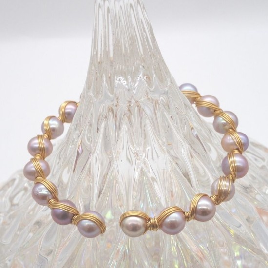 K Gold Covered Purple Natural Baroque Freshwater Pearl Open Bracelet