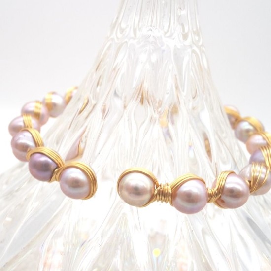 K Gold Covered Purple Natural Baroque Freshwater Pearl Open Bracelet