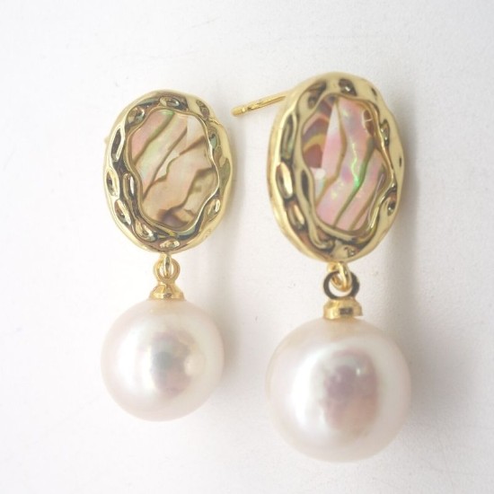 Colorful Abalone Baroque Natural Edison Pearl Stud Earrings