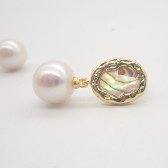 Colorful Abalone Baroque Natural Edison Pearl Stud Earrings