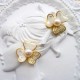 Flower Shape Rhinestone White Lacquer Crushed Shell Pearl Stud Earrings