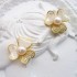 Flower Shape Rhinestone White Lacquer Crushed Shell Pearl Stud Earrings