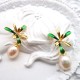 Enamel Craft Coconut Oval Pearl Stud Earrings