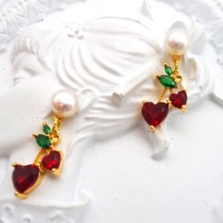 Colorful Zirconium Cherry Flat Pearl Stud Earrings