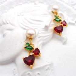 Colorful Zirconium Cherry Flat Pearl Stud Earrings