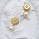 Camellia Fritillaria Oval Pearl Stud Earrings