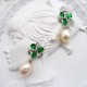 Green Zircon Flower Oval Pearl Stud Earrings