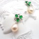 Green Zircon Flower Oval Pearl Stud Earrings