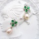 Green Zircon Flower Oval Pearl Stud Earrings