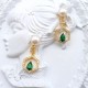 Green Tear Diamond Zircon Pendant Flat Pearl Stud Earrings