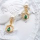 Green Tear Diamond Zircon Pendant Flat Pearl Stud Earrings