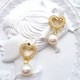 Flat Pearl Pendant Heart Zircon Stud Earrings