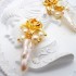 Golden Lotus Baroque Pearl Stud Earrings