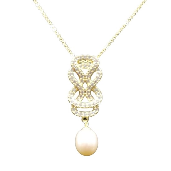 Chinese Knot Design Pearl Pendant Necklace And Stud Earrings Set