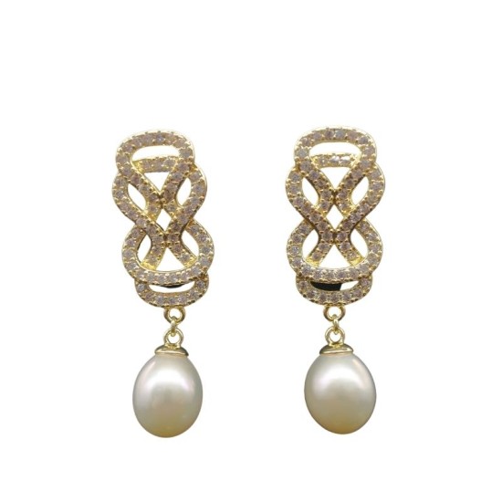 Chinese Knot Design Pearl Pendant Necklace And Stud Earrings Set