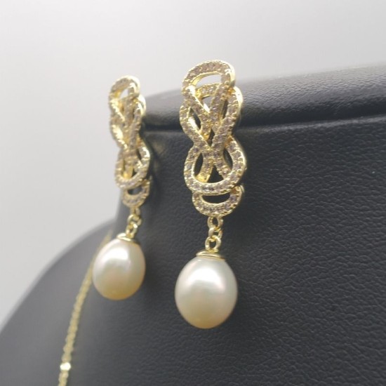 Chinese Knot Design Pearl Pendant Necklace And Stud Earrings Set