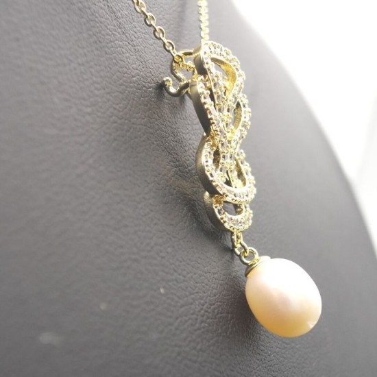 Chinese Knot Design Pearl Pendant Necklace And Stud Earrings Set