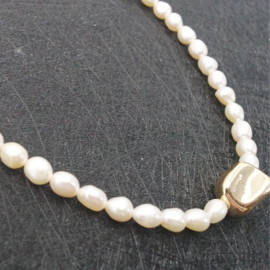 Gold Grain High Quality Beige Pearl Bracelet Necklace Set