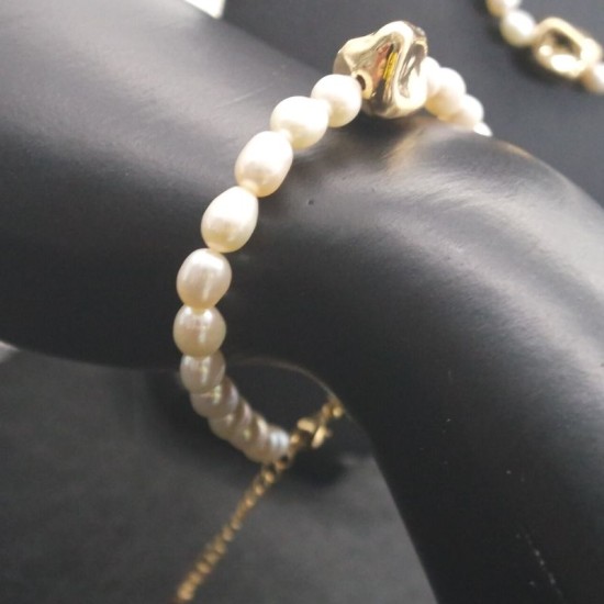 Gold Grain High Quality Beige Pearl Bracelet Necklace Set