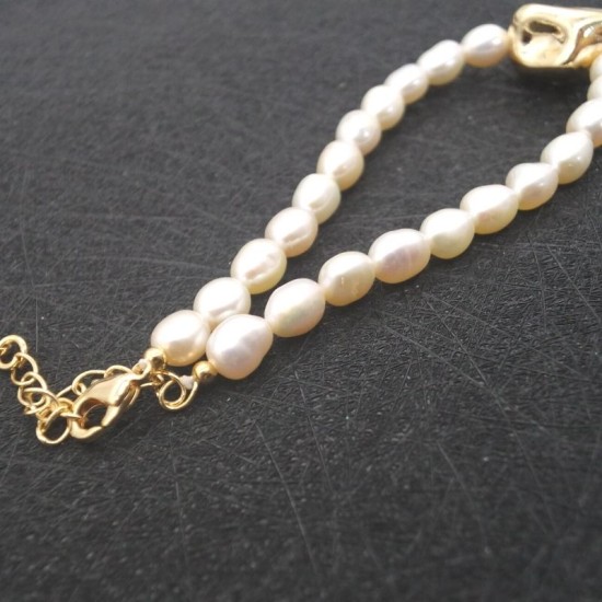 Gold Grain High Quality Beige Pearl Bracelet Necklace Set