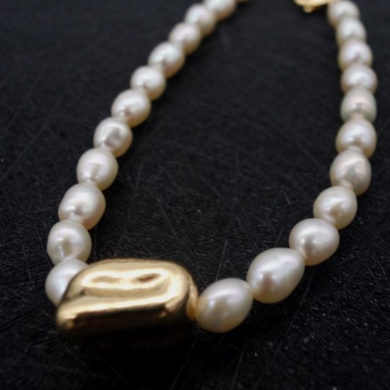 Gold Grain High Quality Beige Pearl Bracelet Necklace Set