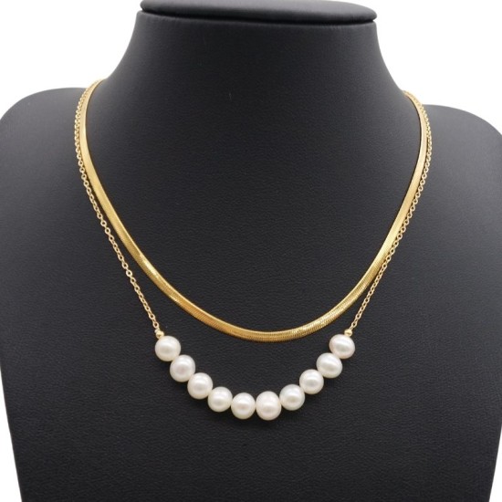 Natural Freshwater Baroque Aurora Ten Pearl Pendant Necklace Plus Snake Chain Necklace Two-piece Set