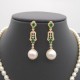 National style luxury Shoulu gold plated green zirconium inlaid rhinestones natural pearl earrings necklace two-piece series