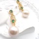 National style luxury Shoulu gold plated green zirconium inlaid rhinestones natural pearl earrings necklace two-piece series