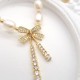 Luxurious full-set rhinestone bow natural freshwater pearl earrings necklace two-piece series