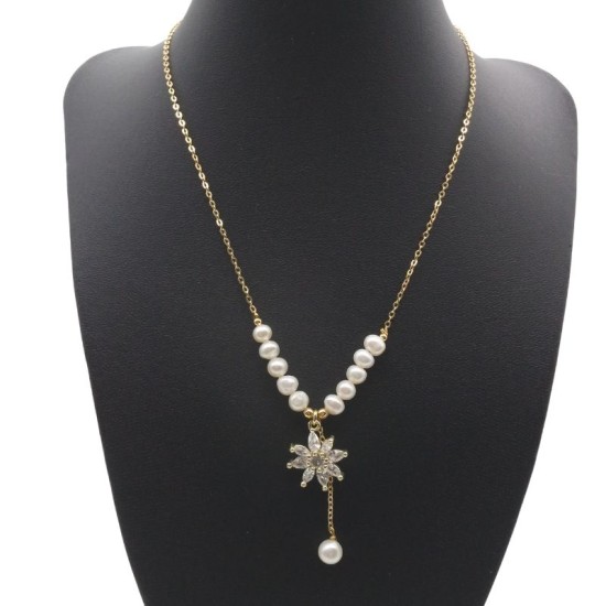 Natural Baroque Pearl Zircon Snowflake Clavicle Chain