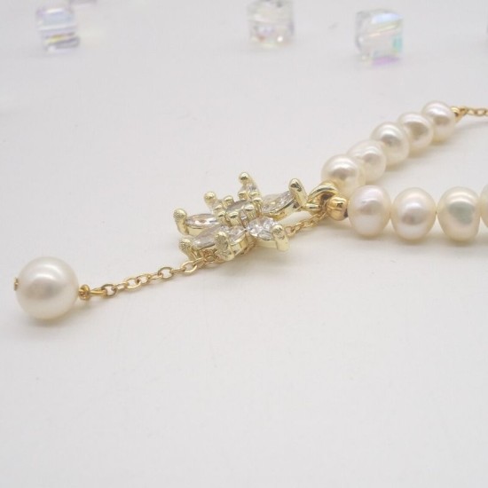 Natural Baroque Pearl Zircon Snowflake Clavicle Chain