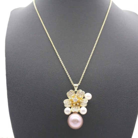 Luxurious Zirconium Cherry Blossom Beads AK Purple Pearl Pendant Necklace