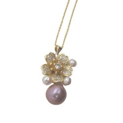 Luxurious Zirconium Cherry Blossom Beads AK Purple Pearl Pendant Necklace