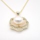 Diamond-Edge Fritillary Camellia Freshwater Flat Pearl Pendant Necklace