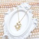 Copper Gold Plated Leaf Set Zirconium Natural Flat Pearl Pendant Necklace