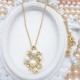 Copper Gold Plated Leaf Set Zirconium Natural Flat Pearl Pendant Necklace