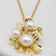 Copper Gold Plated Leaf Set Zirconium Natural Flat Pearl Pendant Necklace