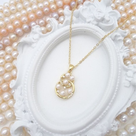 Gold Plated Jewelry Gourd Shape Pendant Natural Flat Round Pearl Set Rhinestone Light Luxury Style Necklace