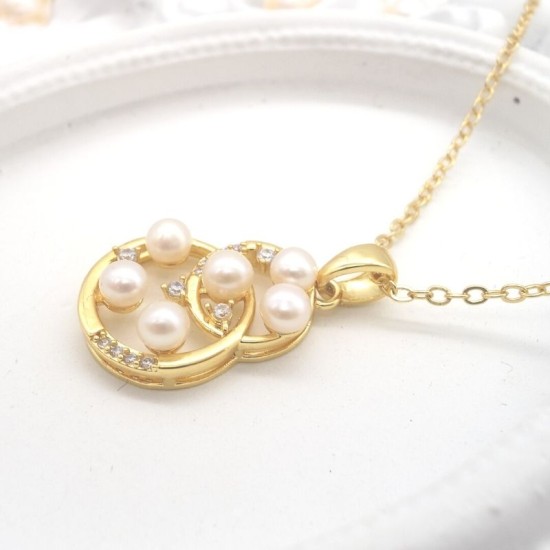 Gold Plated Jewelry Gourd Shape Pendant Natural Flat Round Pearl Set Rhinestone Light Luxury Style Necklace