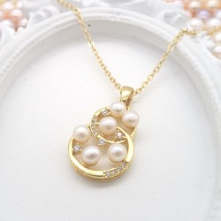 Gold Plated Jewelry Gourd Shape Pendant Natural Flat Round Pearl Set Rhinestone Light Luxury Style Necklace