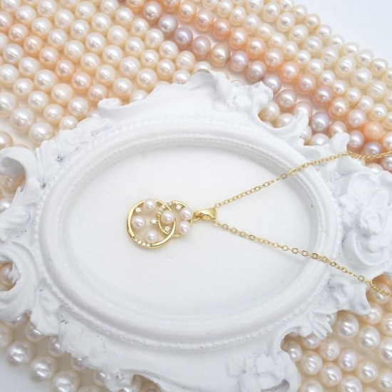 Gold Plated Jewelry Gourd Shape Pendant Natural Flat Round Pearl Set Rhinestone Light Luxury Style Necklace