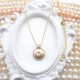 Natural Baroque Button Freshwater Purple Pearl Set Rhinestone Pendant Necklace