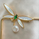 Dragonfly-Shaped Pearl Shell Brooch Pendant