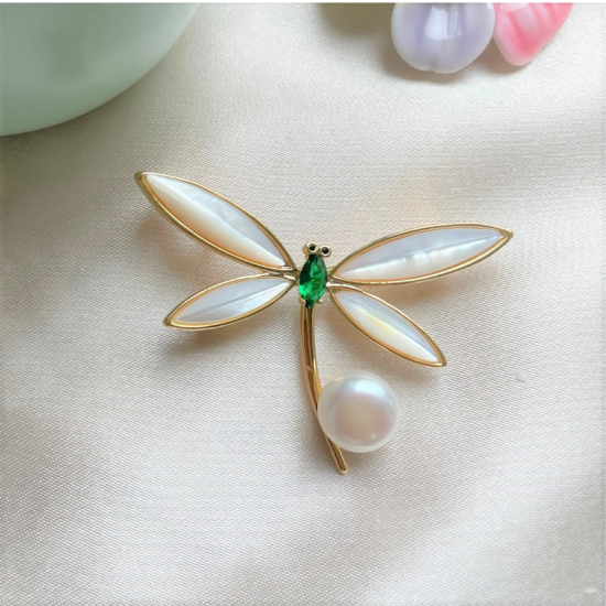 Dragonfly-Shaped Pearl Shell Brooch Pendant